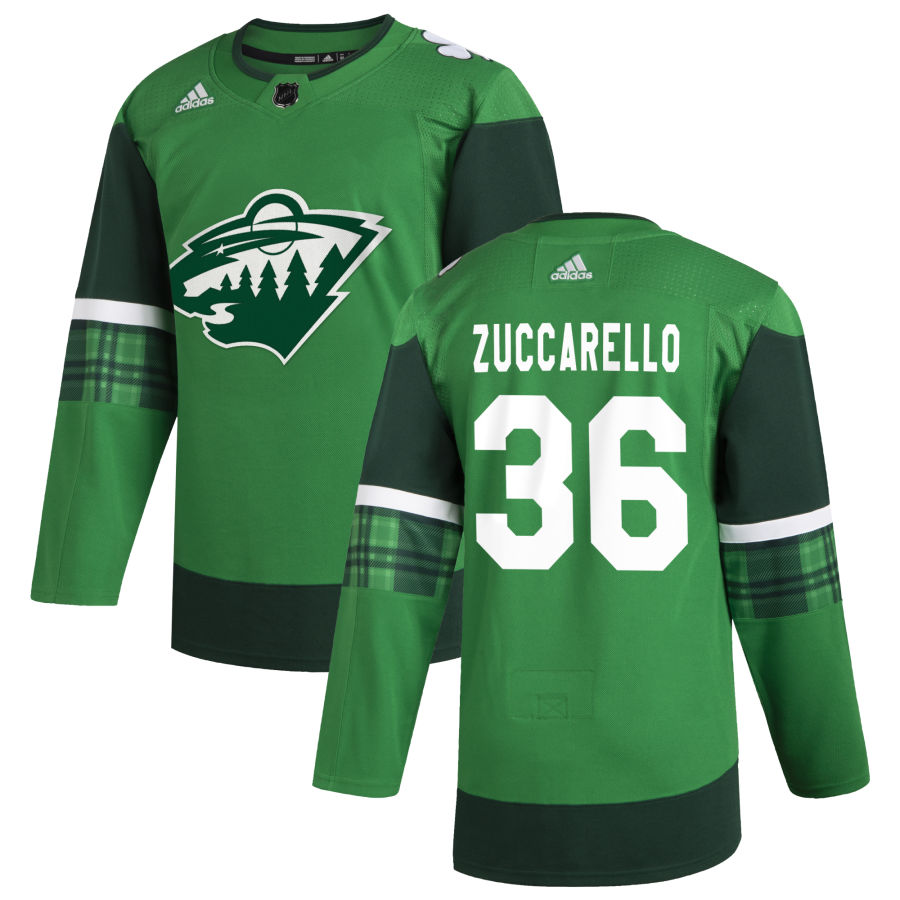 Cheap Minnesota Wild 36 Mats Zuccarello Men Adidas 2020 St. Patrick Day Stitched NHL Jersey Green